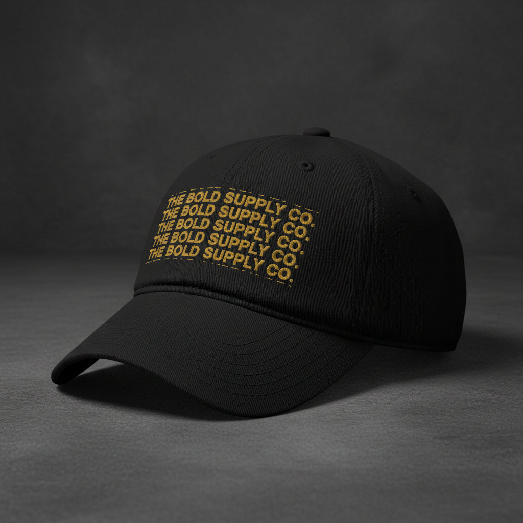 The Bold Supply Co. Cap — Black- Gold Stack / Khaki- B emblem