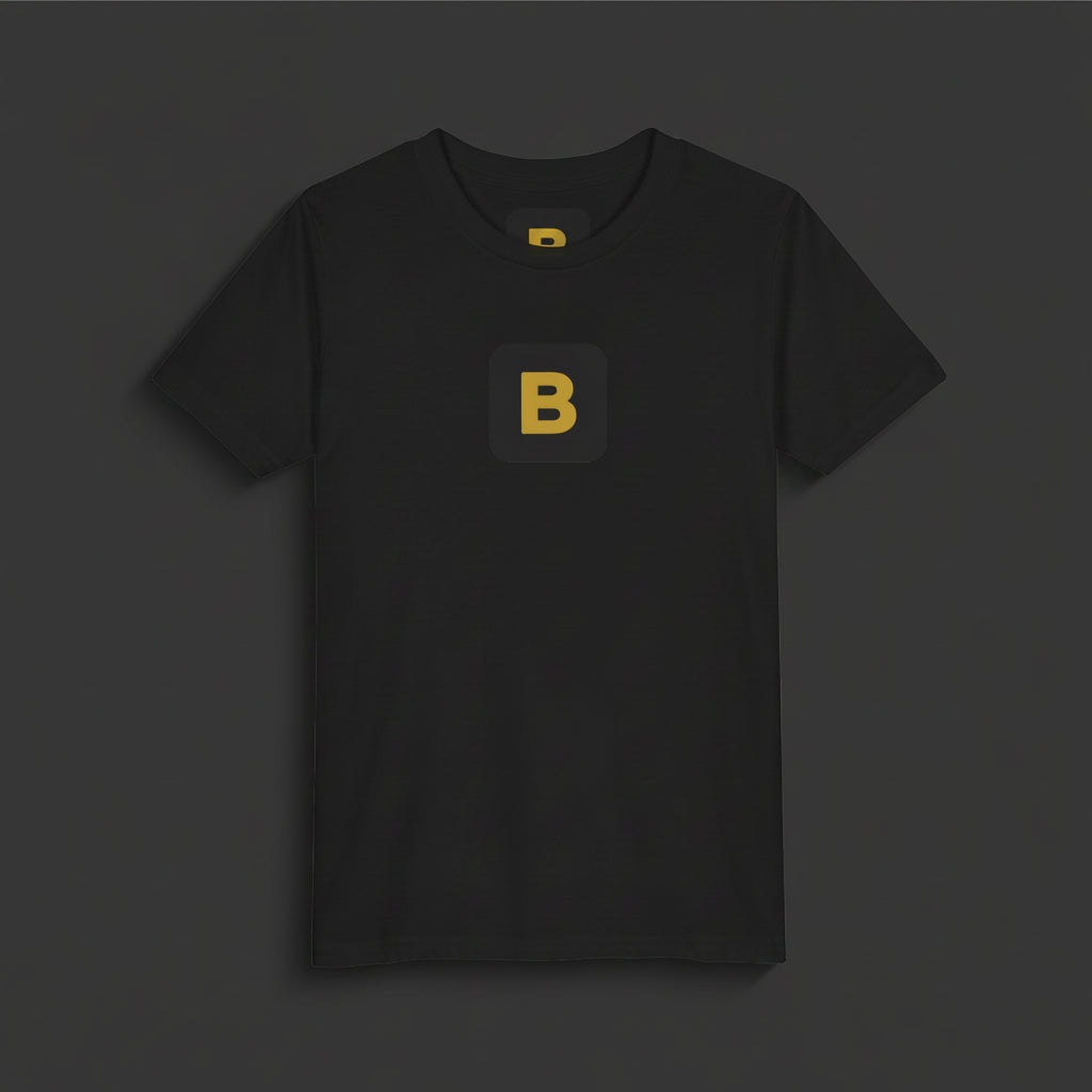 Black t-shirt with a dog graphic on a white background