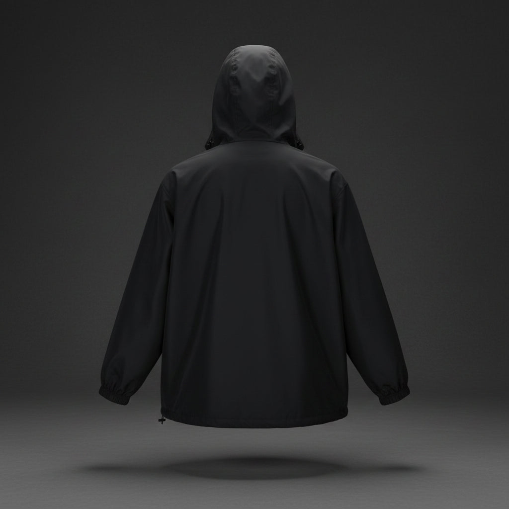 Black hooded jacket on a white background