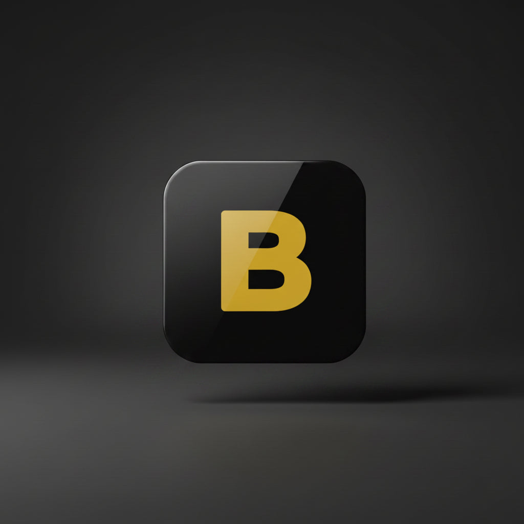 Black square with a yellow 'B' in the center