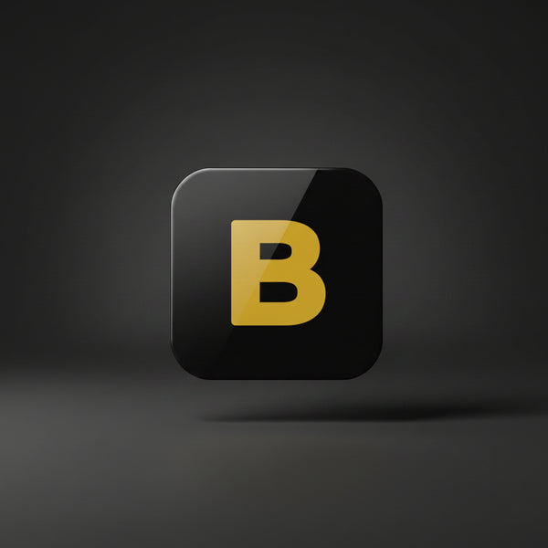 Black square with a yellow 'B' in the center