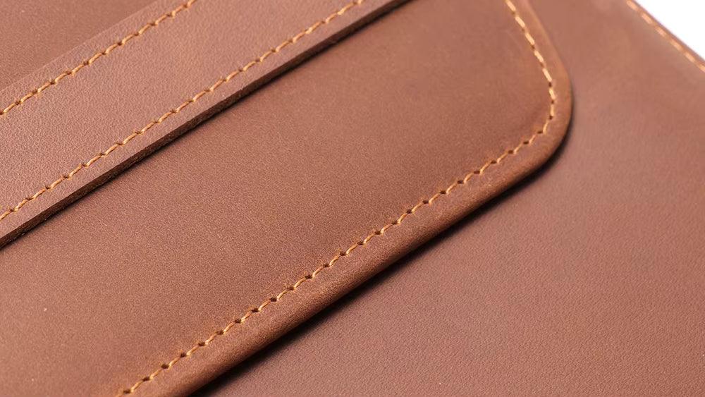 Close-up of brown leather with visible stitching